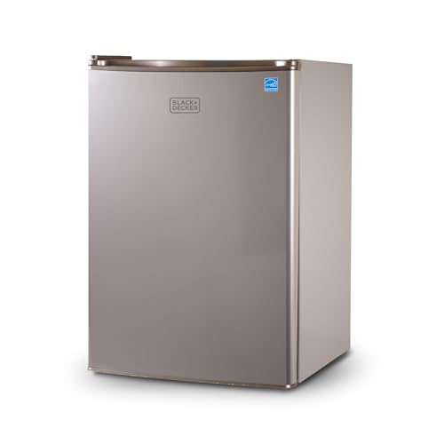 BLACK+DECKER 2.5 Cu. Ft. Compact Refrigerator, ENERGY STAR Certified, Single Door Mini Fridge with Chiller Compartment, Personal Fridge for Home or Dorm Room, R600a Refrigerant, BCRK25V,Stainless Look