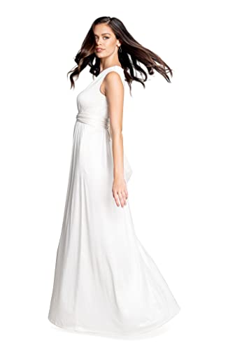 Image of DRESS THE POPULATION Women's Krista V Neck Tie Waist Coated Jersey Slit Front Maxi Dress