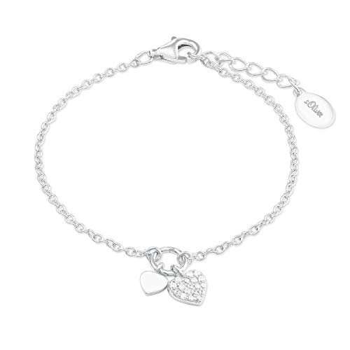s.Oliver Armband 925 Sterling Silber Mädchen Kinder Armschmuck, mit Zirkonia synth., 14+2 cm, Silber, Herz, Kommt in Schmuck Geschenk Box, 2022701