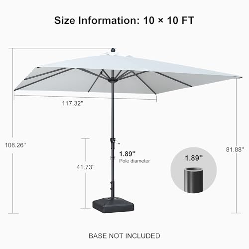 Image of PURPLE LEAF Outdoor Market Umbrella 10' x 10' Square White 8 Metal Ribs
