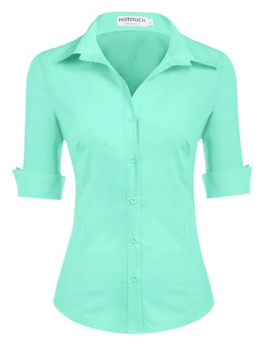 Hotouch Bluse Damen Elegant 3/4 Ärmln Blusen V-Ausschnitt Slim Fit...