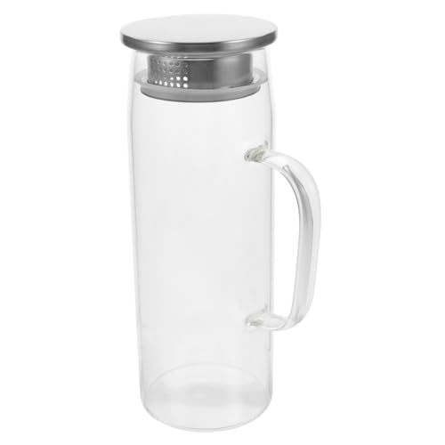 Amosfun Jarra de agua de vidrio de borosilicato alto con tapa, tarro de agua de explosión para té helado, jugo de té caliente, mango ergonómico para verter fácilmente y usar en la cocina
