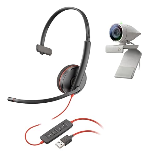 Poly Studio P5-Kit mit Blackwire 3210 (Plantronics) – HD-Videokonferenzkamera mit 1080p – Professionelle Webcam und schnurgebundenes Ein-Ohr-Headset-Kit mit USB-A