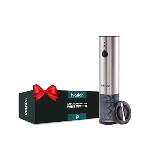 Ivation Rechargeable Automatic Wine Opener | Electric Cork Extractor Tool With Lithium Battery, Led Lights, Usb Charging Cable, Bonus Foil Cutter & Elegant Gift Box | Uncorks 50 Bottles Per Charge #TOP4