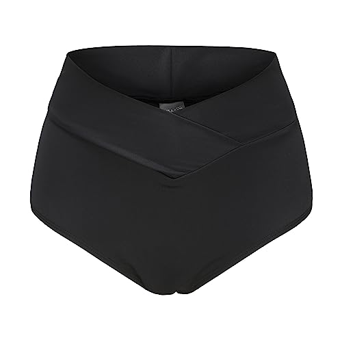 Zohamung Womens' Black Crossover V High Waisted Cheeky Ruched Bikini Tankini Bottom(BK,L)