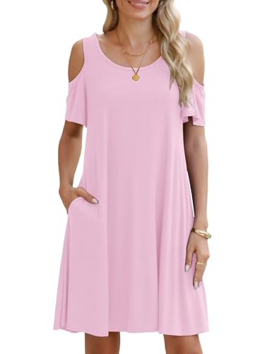 BELAROI Womens Plus Size Dresses Short Sleeve Cold Shoulder Casual T Shirt Swing Dress Summer Beach Sundress