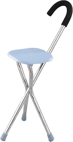 折りたたみ式ステッキチェア 椅子になる歩行補助三脚杖 高齢者適用 軽量コンパクト 携帯便利 ゴルフ観戦/行釣り/敬老の日/旅行/行列/運動会 (ライトブルー)