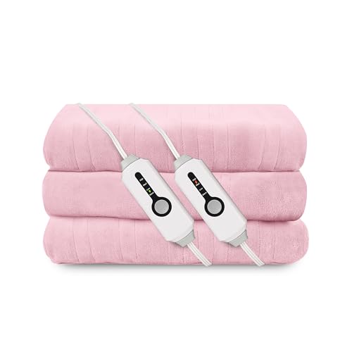 Electric Heated Blanket 90'x100' King Size, Soft Coral Fleece, Dual Controllers with 4 Heating...