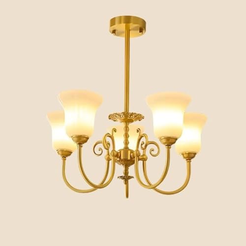 Suspension laiton MOCHAMIK luminaire verre 5 têtes