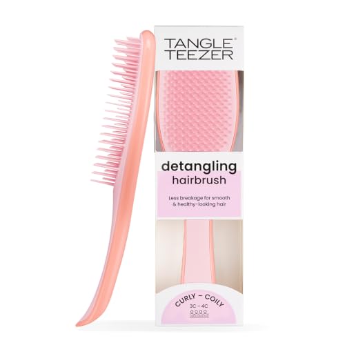 Image of Tangle Teezer Naturally Curly Ultimate Detangler Hairbrush for 3C-4C Curly Coily Hair - Two-Tiered Teeth Define Curls & Reduce Frizz - Mango & Pink