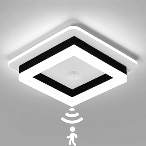 EIDEARAY Motion Sensor LED Ceiling Light Indoor, 24W Black Mount Motion Activated 7.87inch Flush Mount Lighting Fixture for Closet Laundry Bathroom Hallway Stair Porch Basement, Cool White Cover