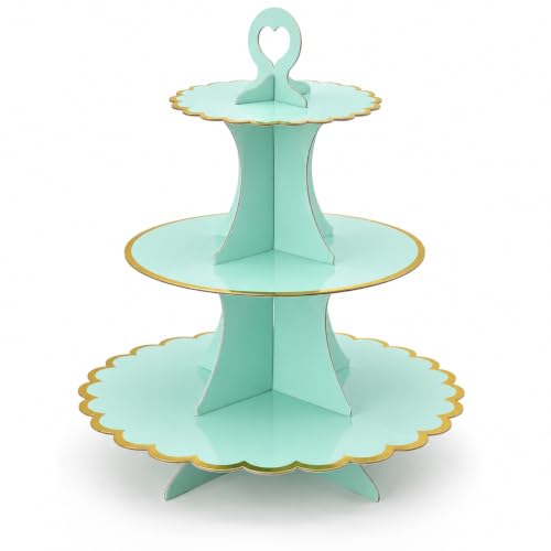 Timkumon 3-Tier Cardboard Cupcake Stand Disposable Cupcake Display Tower Stand for Holiday Wedding Birthday Party Tiffany Blue
