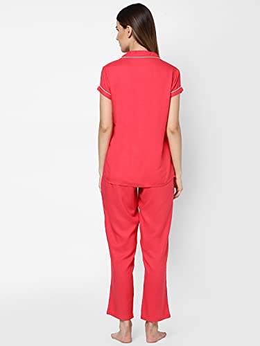 Image of Evolove Women's Polyester Half Sleeves Collared Night Suit Set /Top Pyjama Set Super Soft Comfortable (Nightsuit-Collar-HS-2)