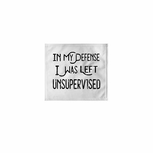 3dRose 11x12 Wash Cloth for Face and Body - in My Defense I was Left Unsupervised - Funny Saying Quotes, Sayings, and Typography