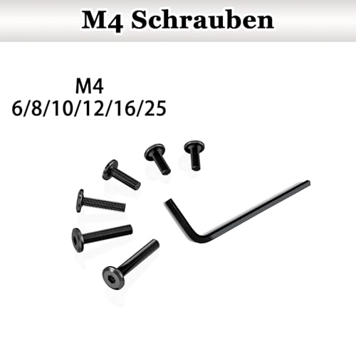 50 Stück M4x6 Schrauben，Hochfester Kohlenstoffstahl, Vollgewinde, Bolt, Schwarzes，Mit Innensechskantschlussel