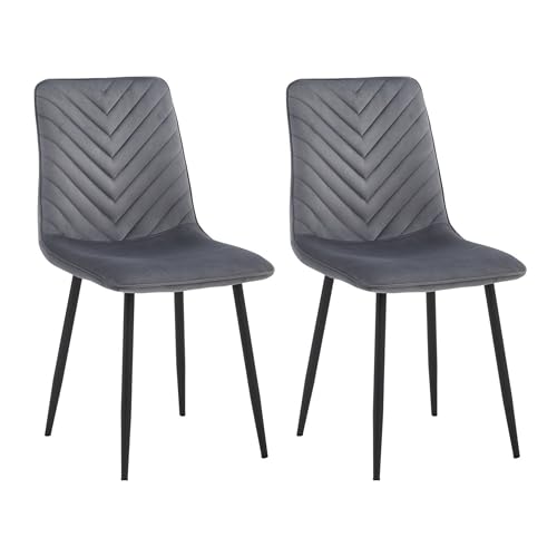 Colenis Chaise Salle à Manger, Lot de 2, Velours Gris Clair, Design Minimaliste, Assise rembourrée, Pieds métal Noir, Chaise de Cuisine,Senny