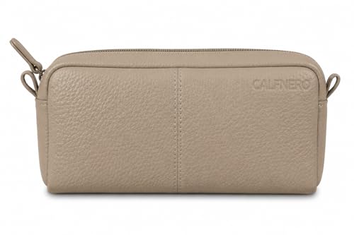 Image of Calfnero Genuine Leather Toiletry Bag for Men & Women | Premium Leather Travel-Pouch | Toiletry Organizer | Cosmetic & Shaving Kit Bag | Unisex Travel Dopp Kit (Beige)