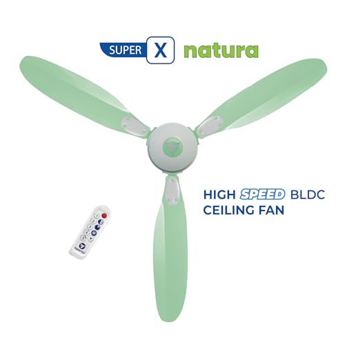 Image of Superfan SuperX1 Natura 1200mm (48 Inch) High Speed BLDC Ceiling Fan with Remote | 385 RPM | 230 CMM Airflow | 35W Power Saving Fan | Award-Winning Design | 5 Year Warranty (Light Green)