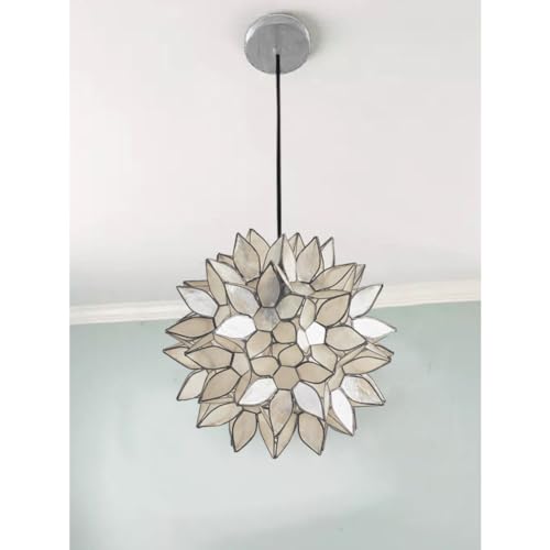 Modern Home Nautical White Capiz Shell Lotus Ceiling Pendant Light - 10" Diameter - Nautical Beach Seaside Home Decor Hanging Light Fixture - Image 7