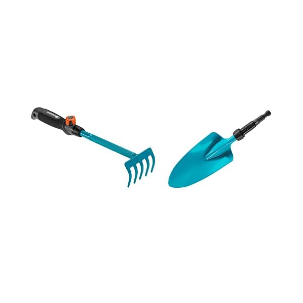 Gardena combisystem-Kleinwerkzeug-Set: Set bestehend aus Blumenkelle und Blumenrechen zum mühelosen Bepflanzen und Umpflanzen in Beeten und Blumenkästen, inkl. combisystem-Kleinwerkzeug-Griff