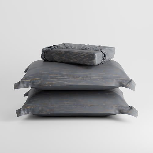 Image of Stoa Paris 350TC Luxture Cotton King Fitted Bedding Set with 2 Pillow Covers, All-Around Elastic Fitted Bedsheet 183cm x 198cm + 30cm Drop, All Season Comfort, Breathable, Panache 2.0 - Grey