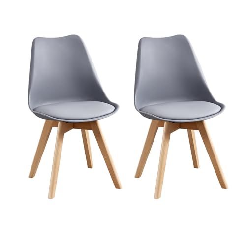 HJhomeheart Lot de 2 Chaises de Salle à Manger, Pieds en Bois Massif, Design Nordique Ergonomique, Chaise de Cuisine, Chaise Moderne (Gris-2)