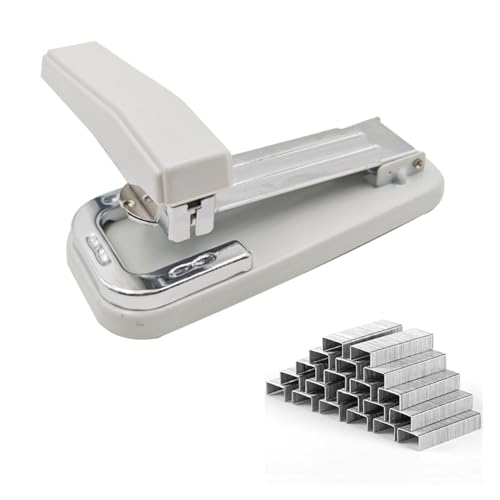 KKLM 中綴じホッチキス 回転 強力ステープラー 50枚綴じ可能 12号針1000本付属 卓上型コンパクト設計 雑誌/書類/冊子対応 持ち運び便利 耐久性 学校・オフィス・業務用 事務用品 中型ホチキス 簡単綴じ 多目的使用可能 高密度綴じ機構 省スペースモデル
