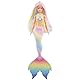 Barbie Dreamtopia Rainbow Magic Mermaid, Barbie Meerjungfrau mit Regenbogenhaaren, Farbwechselpuppe durch Wasser aktiviert, Spielzeug ab 3 Jahren, Geschenk für Mädchen, GTF89