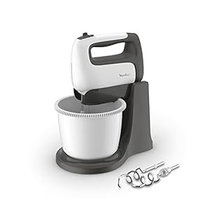 Moulinex HM4641 Prep’Mix+ Batidora eléctrica, con varillas y ganchos amasadores de acero inoxidable para mezclar, batir y montar, recipiente autoajustable de 2,5 l, 5 velocidades y ajuste turbo