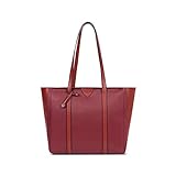 hexagono  Hexagona Paris Tote Mujer-Colección ODE-Crimson sintético Liso Hombro pequeño-Bolso Bandolera, Carmin/Cognac, L : 42 x h : 30 x P : 16,5 cm