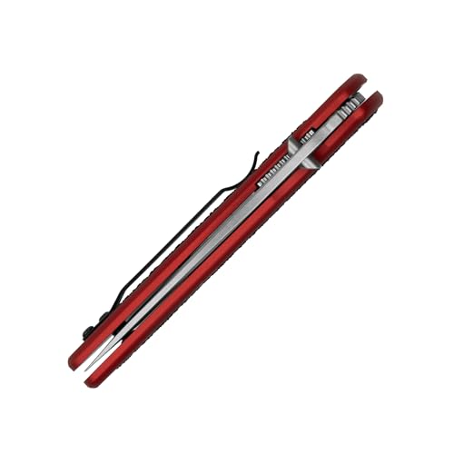 Image of Kershaw Blur Folding Pocket Knife, 3.4 inch Stonewashed 14C28N Steel Blade, Red Anodized Aluminum Handle with Black Trac-Tec Inserts, Reversible Pocketclip; 3.9 OZ