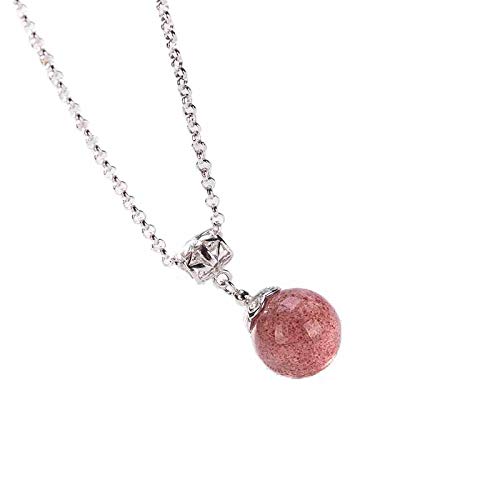 Collier en Argent 925 d'exception et pendentif en véritable cristal de fraise poli