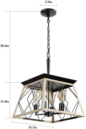 Farmhouse Chandeliers for Dining Room,Rustic Kitchen Island Light Fixture，4-Light Industrial Kitchen Island Pendant Light Fixture， Metal Solid Ceiling Lights