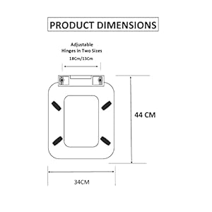 ELEGANT CASA Colour White A-10 Sleek Design Soft-Closing Rectangular PP Seat Cover Commode Cover (44 x 34 cm) Adjustable Hinges (Hole distance) from 13-18CM; White