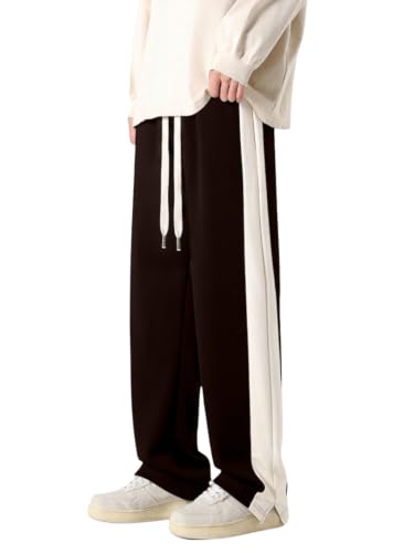 Image of GRECIILOOKS Trouser for Men | Man Relaxed Fit Trousers Twill Track Style | Straight Fit Wide Leg Trousers for Mens with Drawstring Waist | Korean Casual Travel Streetwear Pants