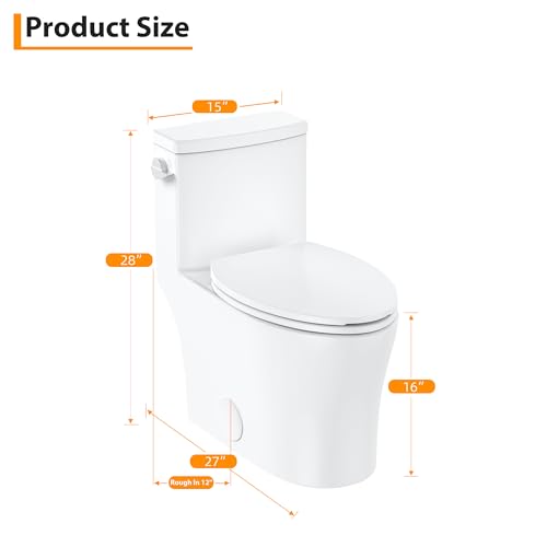 Image of One-Piece Toilet for Bathroom, Comfort Height 16 inch, Elongated with Under-Locking Lid, Soft Close Seat, Dual Flush, Powerful Flush