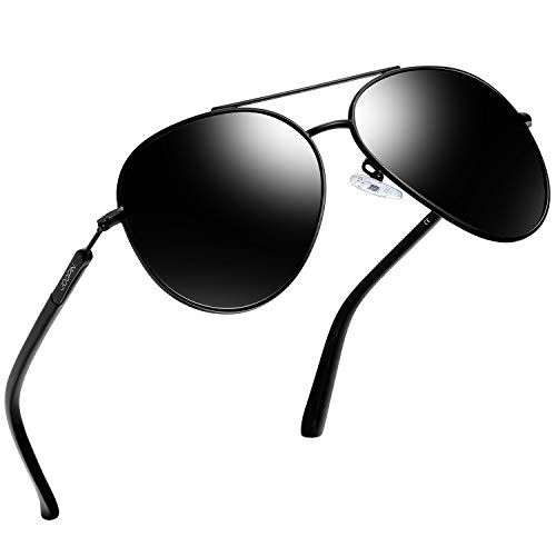 Joopin Classic Polarized Aviator Sunglasses for Men Women Military Style Sun Glasses Pilot Metal Frame UV400 Protection (Black, Large)