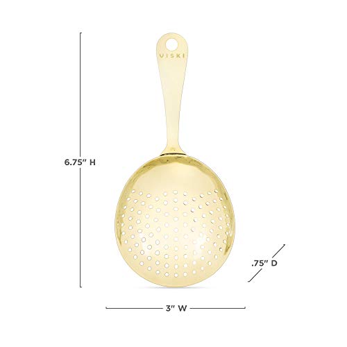 Viski Julep Bartending Stainless Steel Bar Cocktail Strainer For Drinks With Handles, 6.75", Gold #TOP2