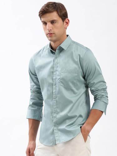 Image of SHOWOFFFF Men Solid Casual Shirt | Spread Collar Full Sleeves Cotton Shirt for Mens | Slim Fit Regular Length Shirt for Men's