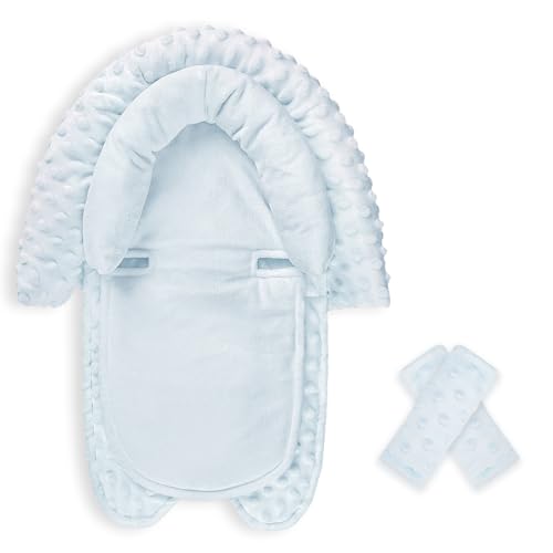 Infant Car Seat Insert, Baby Car Seat Head &amp; Body Support with Straps Pads, Soft Newborn Preemie Carseat Insert Cushion for Girls Boys, Fits Carseat, Stroller, Swing, Bouncer, Light Blue