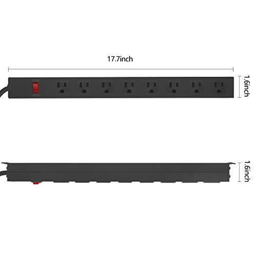 Regleta de alimentación metálica resistente para montaje en pared, 8 tomas, protección contra sobretensiones de 1200 J, interruptor integrado, cable de 14 AWG, 4 pies, color negro miniatura 2
