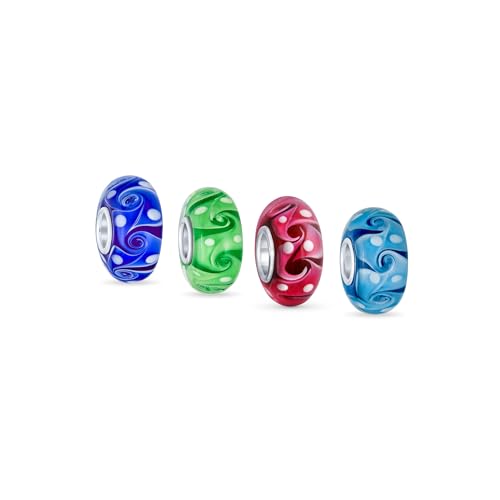 Cuentas de vidrio Murano azul y rosa con ondas elegantes para pulsera europea de plata