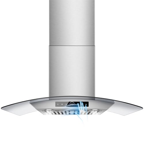 30 inch Wall Mount Range Hood, 1200 CFM with 4-Speed Gesture Sensing & Touch Control, Stainless Steel Kitchen Stove Vent Hoods with 2 LED Lights, Time Setting, Dishwasher-Safe Baffle Filters by RAPSUAR - Used condition - US$344.91