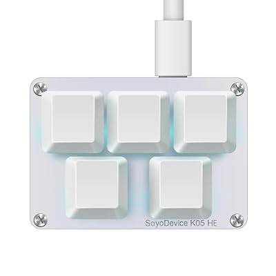 SAYODEVICE K05 HE Rapid Trigger Hall Effect Mini Keyboard Suitable for OSU and Geometry Dash Rhythm Game Macro Keypad with Magnetic Linear Switches (White, Gateron KS-20 White Switch)