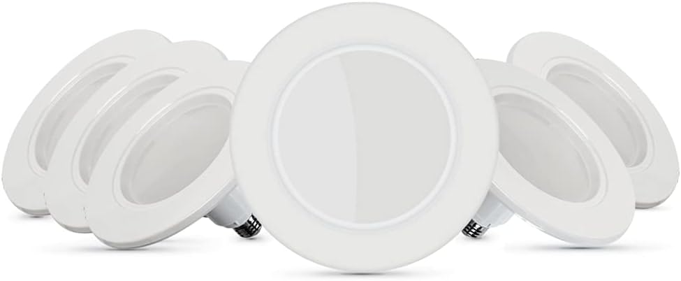 feit electric instatrim led recessed downlight, 5/6 inch, 65w equivalent, dimmable, 2700k soft white, adjustable neck, pre-mounted trim, 9.4w, 50,000-hour lifetime, ledr56/927ca/med/6, 6 pack