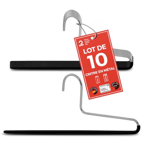MAWA Cintre pour Pantalons KH, Lot de 10, Gain de Place, avec Une Barre, idéal pour Les Jeans, Pantalons et Jupes, Ecoresponsable, Revêtement Antidérapant, 35 cm, Noir