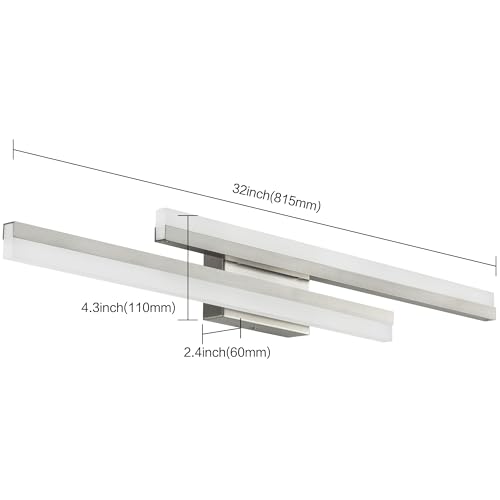Image of PRESDE 32 Inch LED Vanity Light Bar, Brushed Nickel Bathroom Light Fixtures Modern Bath Lighting Over Mirror 5CCT
