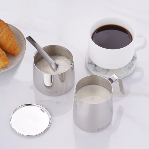 Easyworkz Stainless Steel Sugar bowl and Creamer Set, with Spoon and Anti-Drip Spout, Stackable Design, Chrome