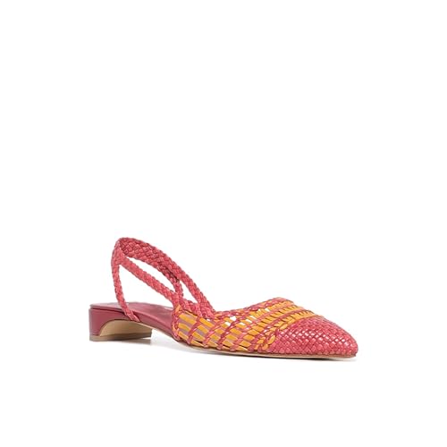 Women's Leather Woven Slingback Heels Block Chunky Kitten Heel Closed Pointed Toe Slip On Comfortable Casual Office Dress Pump Shoes 1.5 inches