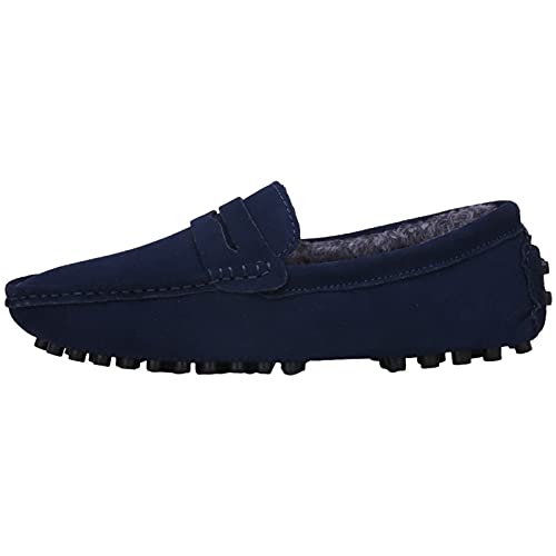 Image of ANUFER Men's Suede Leather Penny Loafers Comfort Driving Shoes Moccasin Slippers